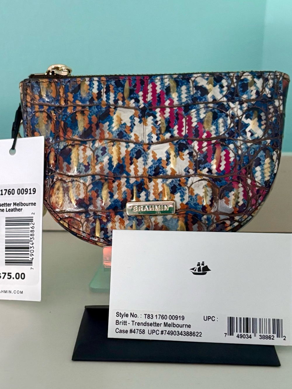 NWT Brahmin Trendsetter Multicolor Glossy Croc-Embossed Wallet Wristlet